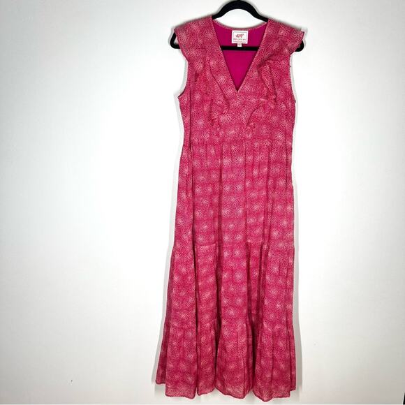 Banjanan Sz L Orion Sleeveless Floral Cotton Tiered Maxi Dress Pink - Picture 5 of 12